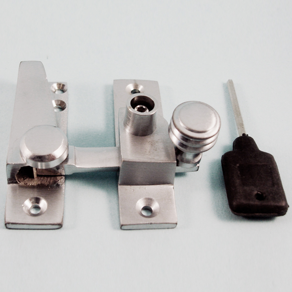THD184L/SCP • Locking • Satin Chrome • Locking Straight Arm Reeded Knob Sash Fastener